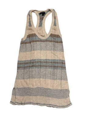 Pristine Banana Republic linen knit tan gray striped tank racer back S